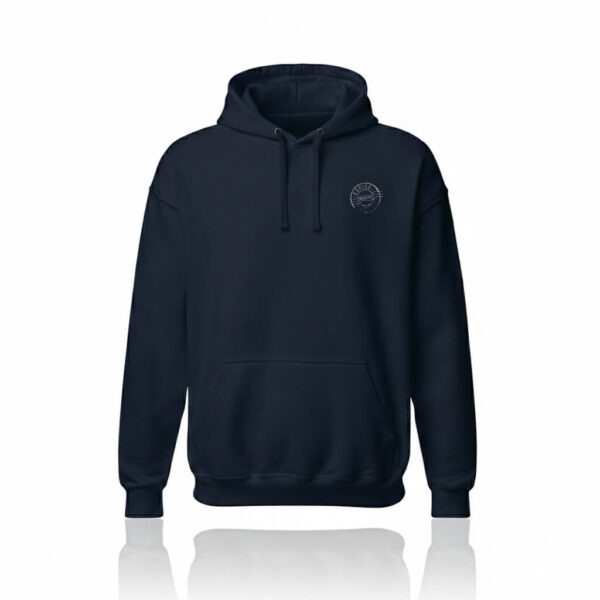 pack shot Sweat à capuche homme bleu marine logo Eskise blanc